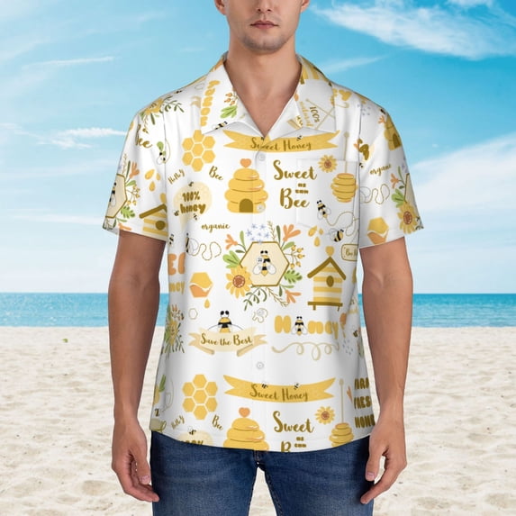 Xecao Farm Bee Cute Honey print Hawaiian shirt - a stylish short-sleeve button-down for men, perfect for casual beach and tropical outings.