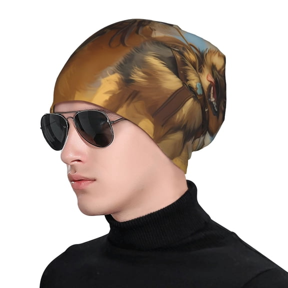 Xecao Farm Corgi German Shepherd Print Beanie Knitted Hat for Men Women, Winter Fashion Knit Cuffed Caps Unisex