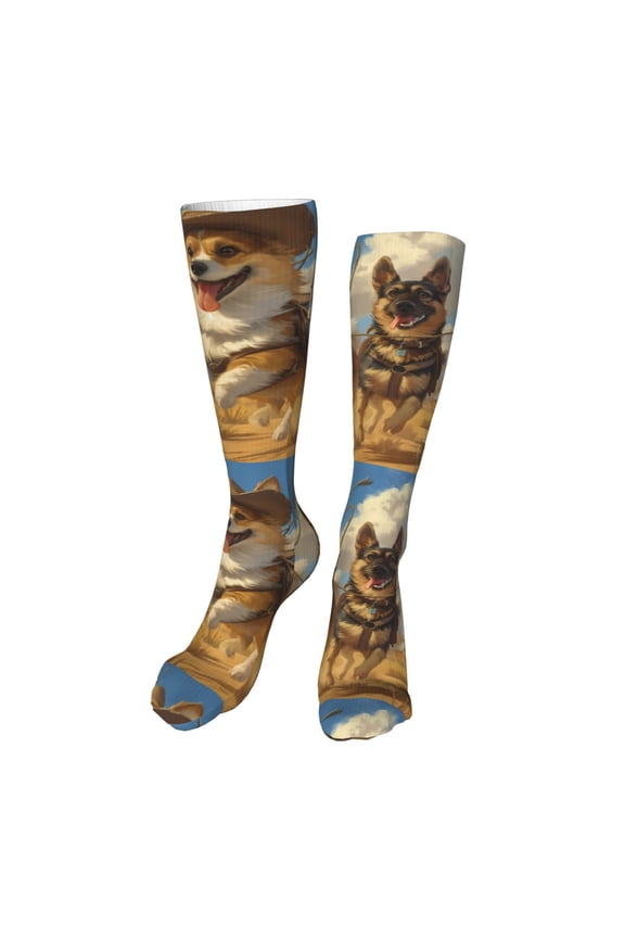 Farm Corgi German Shepherd Print Calf Socks Seamless Toe, Knee High Long Socks, Sports Socks Trouser Socks for Women and Men-One Size