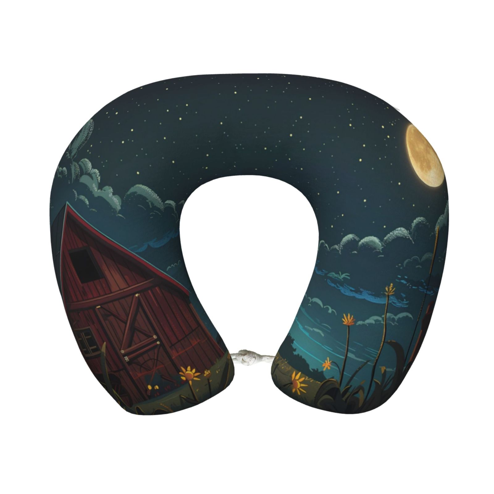 Xecao Farm Dog Duck Moonlight Print Memory Foam Cervical Neck Pillow Versatile U-Shaped Pillows for Home,Office,Camping,Travelling,Soft Washable Cover