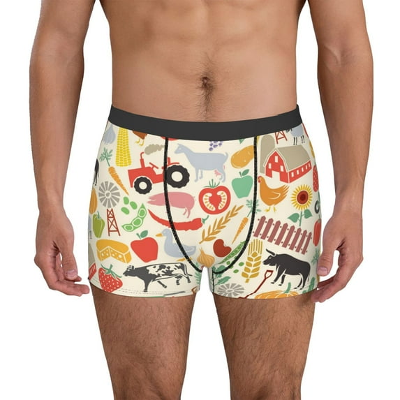Xecao Farm Print Men's Underwear Boxer Briefs Pack - Your ComfortSoft, Moisture-Wicking, and Breathable Choice for Men's Underwear-X-Large