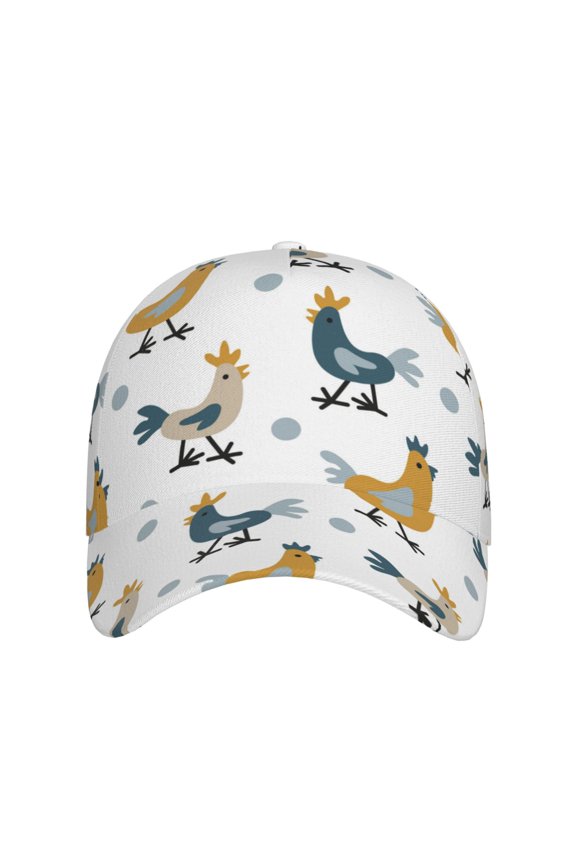 Farm Roosters for Baseball Cap: Unisex, crafted from classic polyester twill fabric, featuring a soft unconstructed design