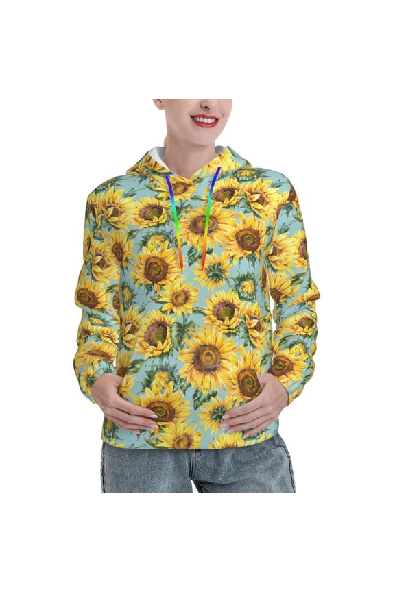 Farmhouse Sunflower Pattern Hoodies for Women Sweatshirts Long Sleeve Sweatshirts Pullover Outfits with Pocket-Large