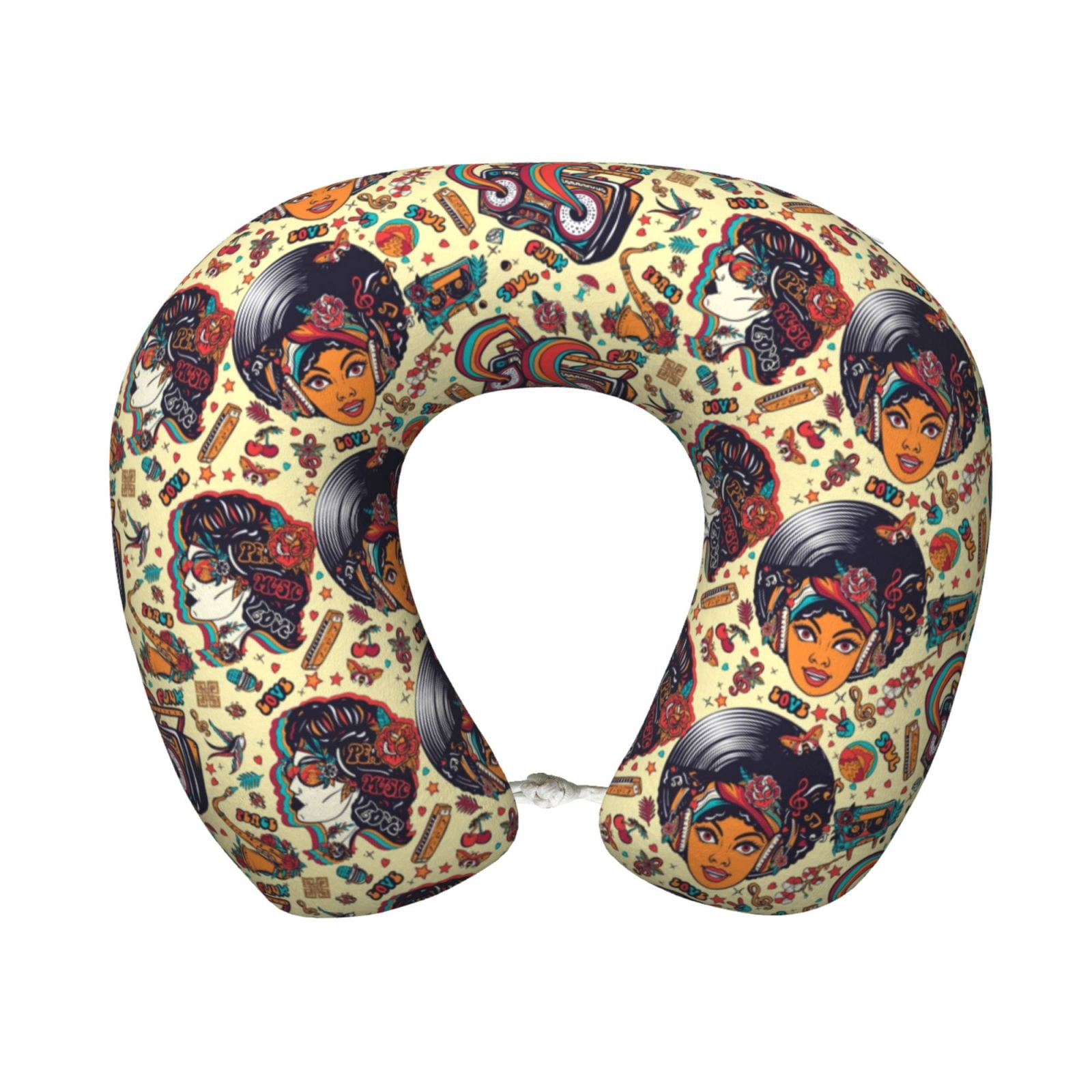 Xecao Fashion Hippie Girl Print Memory Foam Cervical Neck Pillow Versatile U-Shaped Pillows for Home,Office,Camping,Travelling,Soft Washable Cover