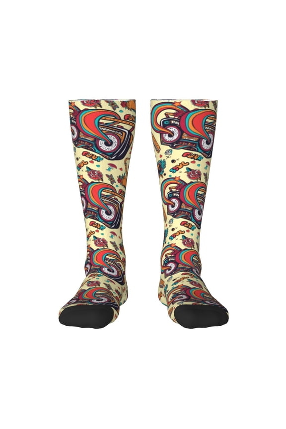 Fashion Hippie Girl print thigh-high socks, crafted for both men and women with a stretchy, high-opaque design perfect for daily wear