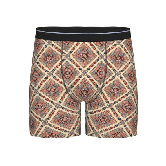 Xecao Fashion Tatreez Print Boxer Briefs for Men's Stretch Moisture-Wicking Underwear, Mid-Rise Classics breathable fabric