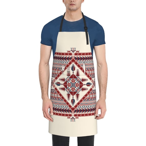Xecao Fashion Tatreez Print Kitchen Cooking Aprons, Waterproof Adjustable Bib Aprons with 2 Pockets for Women Men Chef