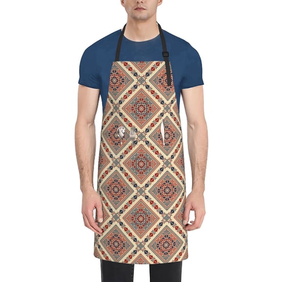 Xecao Fashion Tatreez Print Kitchen Cooking Aprons, Waterproof Adjustable Bib Aprons with 2 Pockets for Women Men Chef