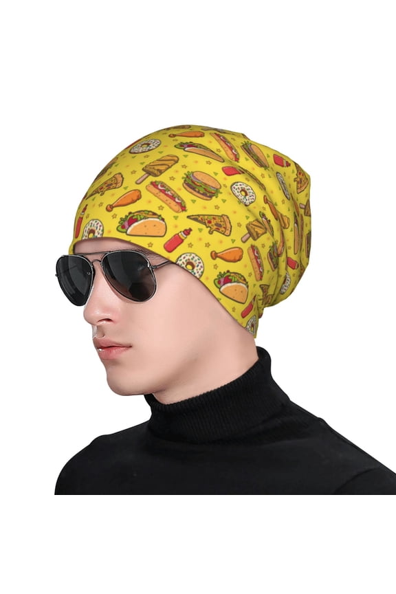 Fast Food 1 Print Beanie Knitted Hat for Men Women, Winter Fashion Knit Cuffed Caps Unisex
