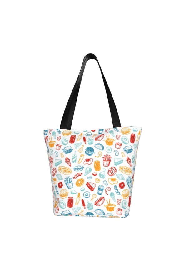 Fast Food 2 for Tote Bag for Women -Tote Shoulder Bag with A Little Pocket Inside, Perfect for Travel and Work.