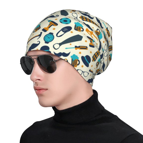 Xecao Fathers day Print Beanie Knitted Hat for Men Women, Winter Fashion Knit Cuffed Caps Unisex