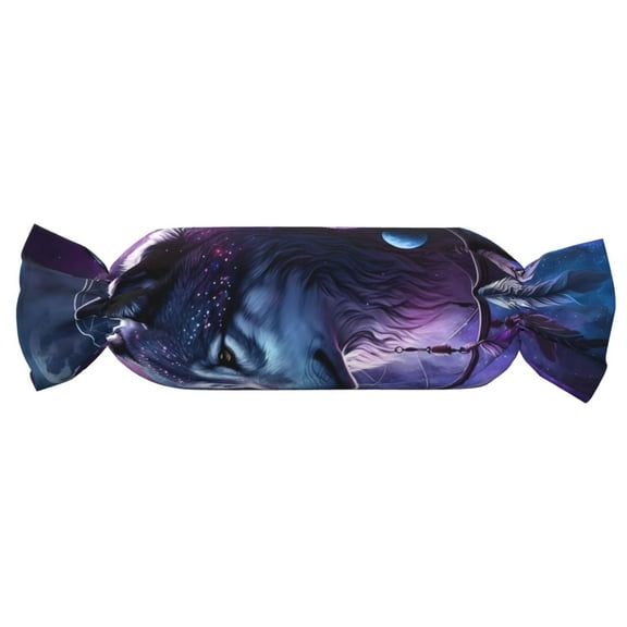 Xecao Feathered Wolf Print+Candy-Inspired Plush Pillow for Men Women Suitable for Beds, Sofas, Game Rooms Drawstring Closure
