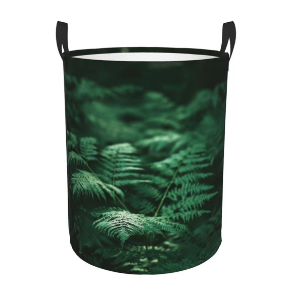 Xecao Ferns Leave Green Foliage Print Laundry Basket,Laundry Hamper Designed for Storage Dirty Clothes Hamper,Collapsible Laundry Baskets-Medium