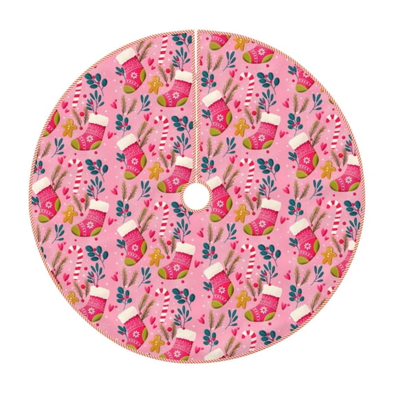 Xecao Festive Christmas Stocking Cheer Pattern Christmas Tree Skirt Round Xmas Tree Mat Base Cover for Holiday Home Decorations-36"