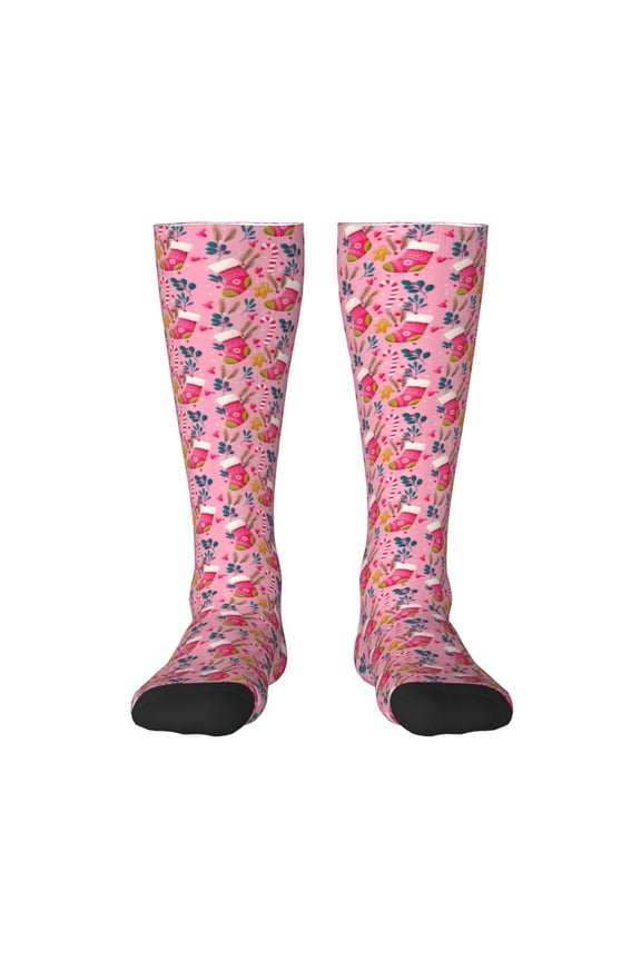 Festive Christmas Stocking Cheer Print Compression Socks for Both Men And Women for Running, Travel, Flight, Nurse