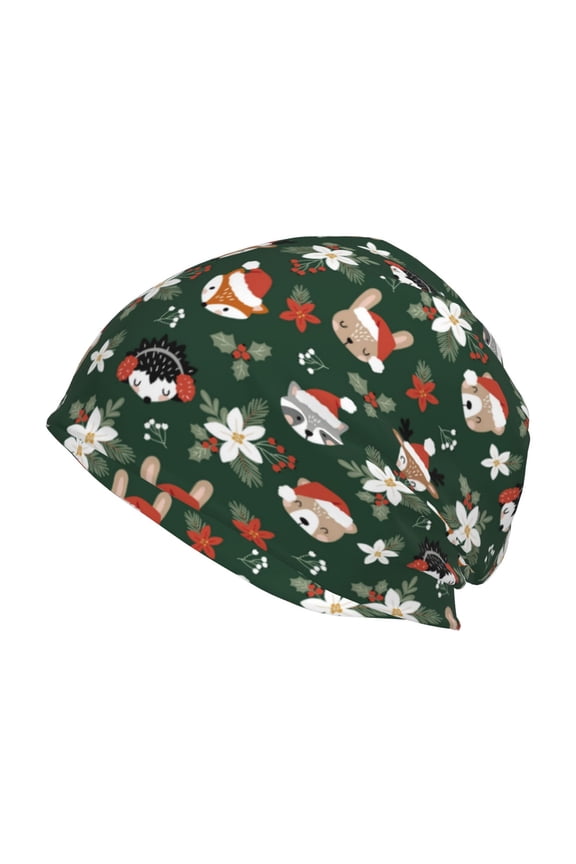 Festive Forest Friends Print Knit Hat,Winter Beanie for Men Women, Beanie Soft Warm Ski Stocking Cuffed Cap