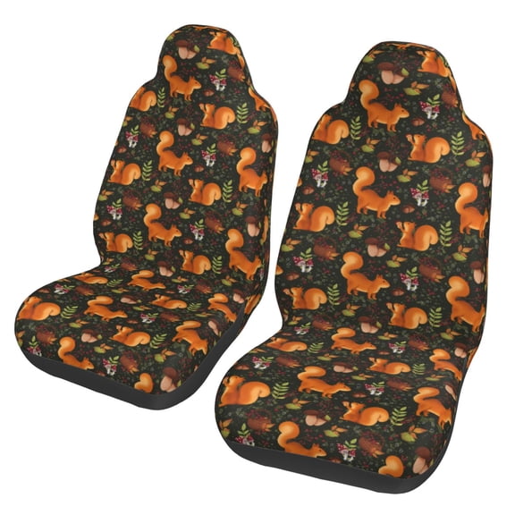 Xecao Festive Squirrels Dark Forest Print Car Seat Cover in That Fits Most Cars, Vans, SUVs, and Trucks.