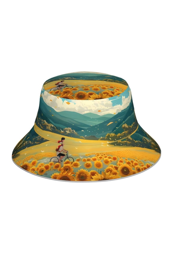 Field Style Bicycle Young Sunflower Print Men and Women Night Reflective Hat Runner Cap Visor Bucket Hat Boonie Cap