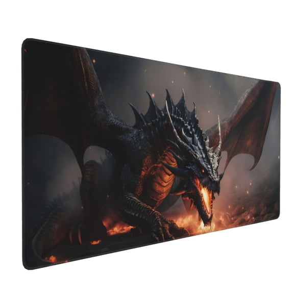 Xecao Fiery Black Dragon Attack Print Large Mouse Pad, 16x35.5in Mousepad, Professional Non-Slip Rubber Base Big Mouse Pad, Mouse Pad for Gaming & Office Full Desk Mouse Pad