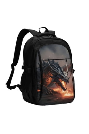 Fiery Black Dragon Attack for Travel Laptop Backpack, USB-Charging-Enabled, Spacious Business Backpack for Men and Women,College School Computer Bag