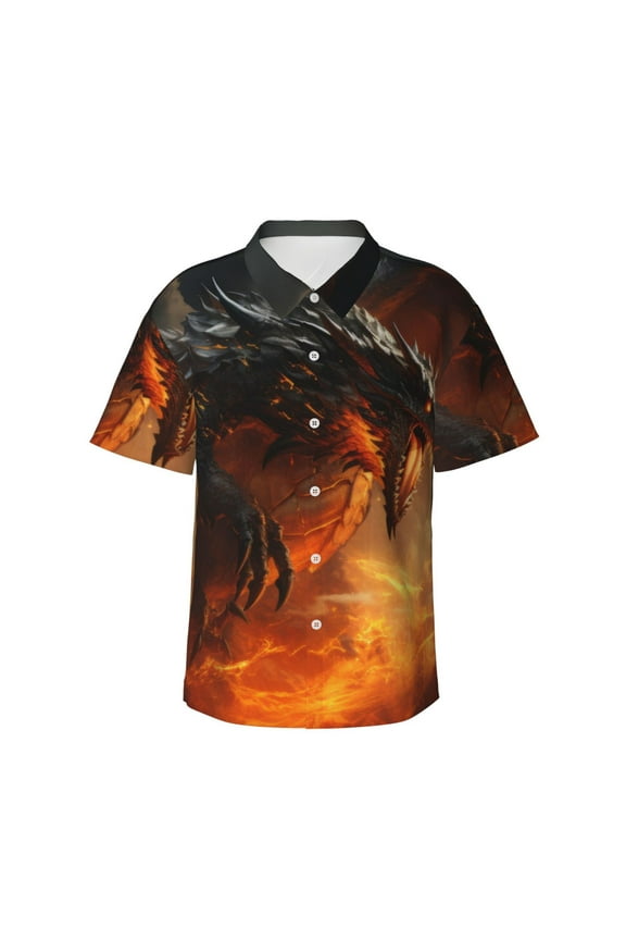 Fiery Dragon Of Chaos Print Hawaiian shirt - A Stylish Short-Sleeve Button-Down for Men, Perfect for Casual Beach and Tropical Outings.,Medium