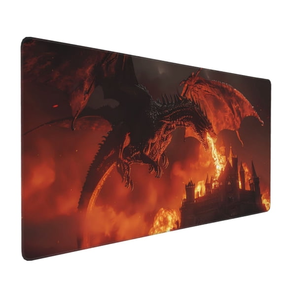 Xecao Fiery Dragons Castle Attack Print Large Mouse Pad, 16x35.5in Mousepad, Professional Non-Slip Rubber Base Big Mouse Pad, Mouse Pad for Gaming & Office Full Desk Mouse Pad