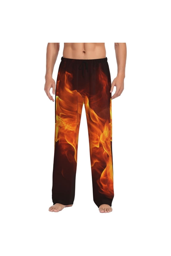 Fiery Orange Flames Energy Print Men's Straight Lounge Pajama Pants - The Ultimate in Comfortable Sleepwear-Medium