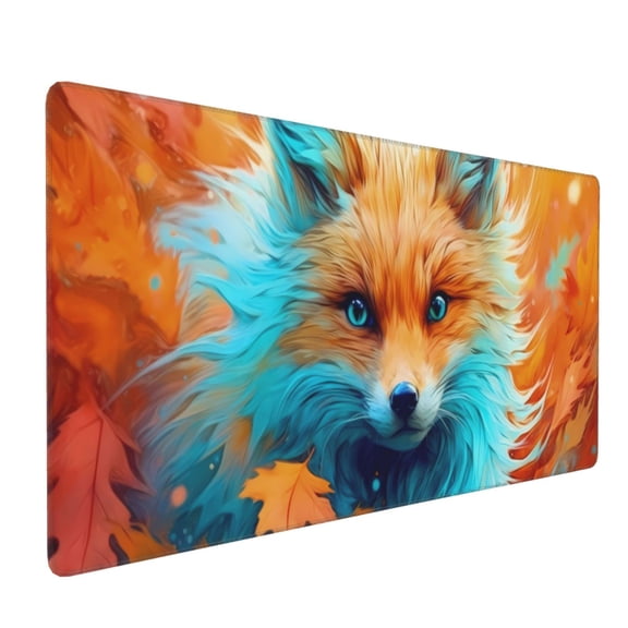 Xecao Fiery Red Maple Leaf Fox Print Large Mouse Pad, 16x35.5in Mousepad, Professional Non-Slip Rubber Base Big Mouse Pad, Mouse Pad for Gaming & Office Full Desk Mouse Pad
