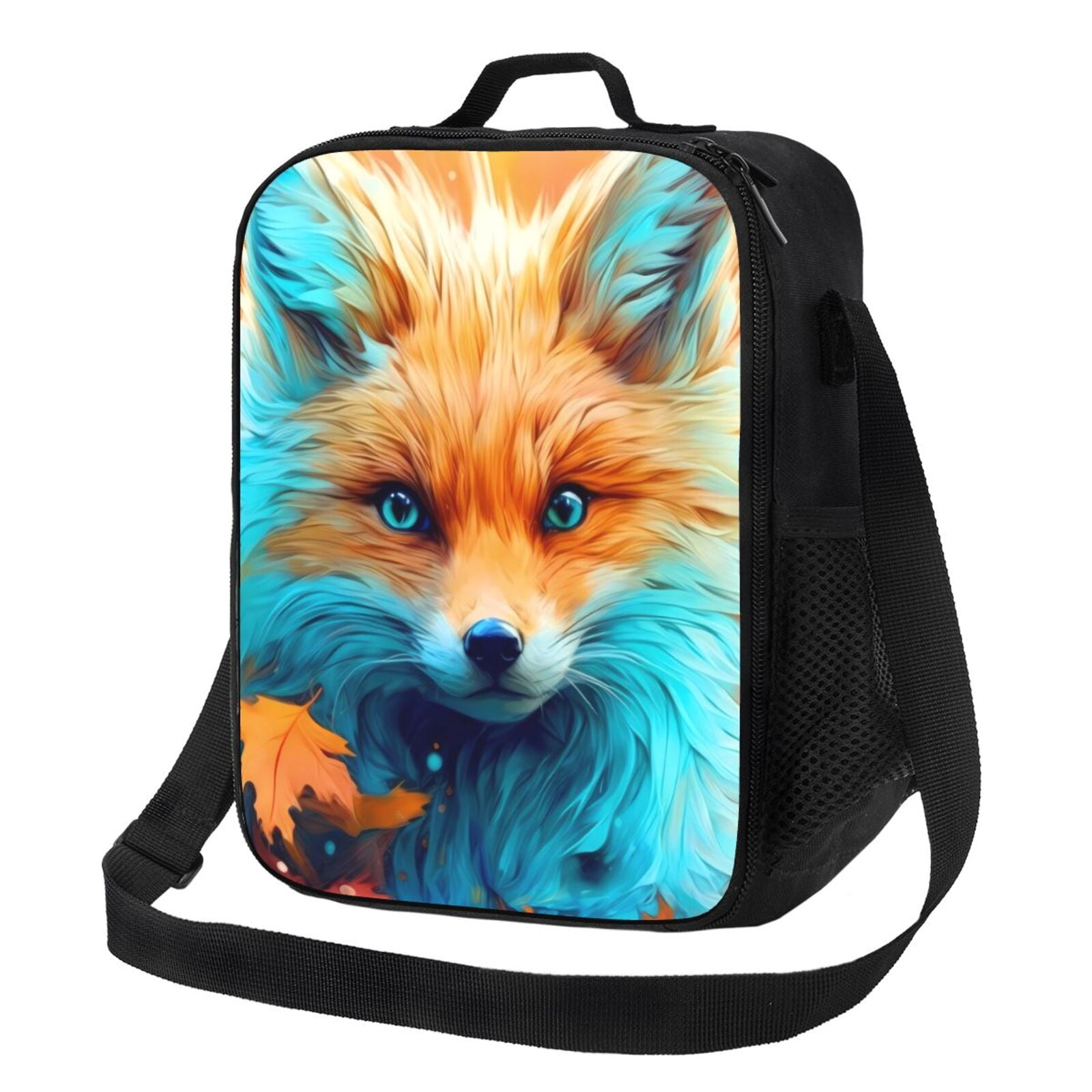 Xecao Fiery Red Maple Leaf Fox Print Lunch Bag - Durable, Double ...