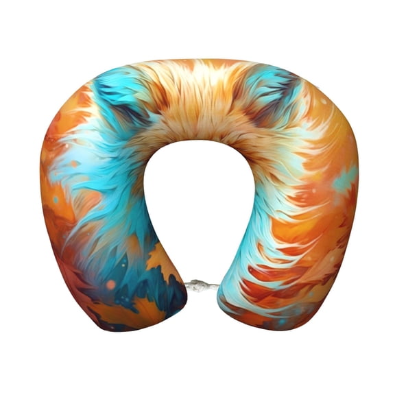 Xecao Fiery Red Maple Leaf Fox Print Memory Foam Cervical Neck Pillow Versatile U-Shaped Pillows for Home,Office,Camping,Travelling,Soft Washable Cover