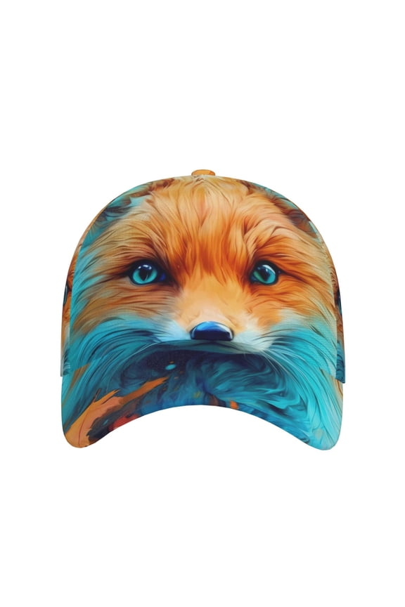 Fiery Red Maple Leaf Fox for Baseball Cap: Unisex, crafted from classic polyester twill fabric, featuring a soft unconstructed design