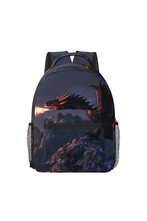 Fire Breathing Dragon Twilight Print Casual Backpack: A Computer Backpack Ideal for Men and Women, Perfect for College, School, or Daily Travels-One Size