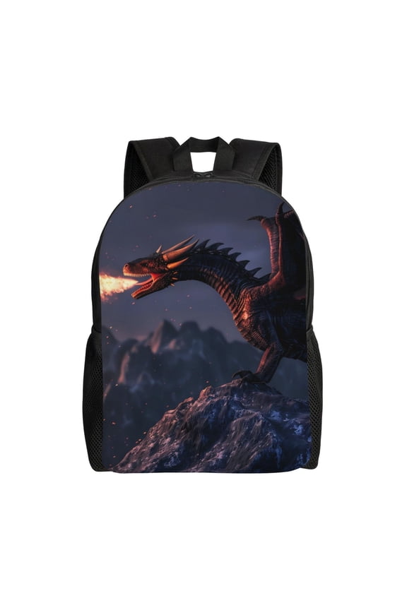 Fire Breathing Dragon Twilight Print School Backpack with Laptop Compartment Small Travel Laptop Backpack for Women Men Waterproof College Backpack Simple School Bag