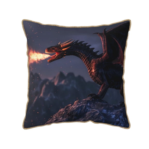 Xecao Fire Breathing Dragon Twilight Print Soft Velvet Decorative Throw Pillow Covers, Square Cushion Cases for Bed, Sofa, Living Room, Car, and Indoor Outdoor Use-16"x16"