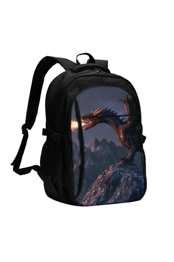 Fire Breathing Dragon Twilight for Travel Laptop Backpack, USB-Charging-Enabled, Spacious Business Backpack for Men and Women,College School Computer Bag