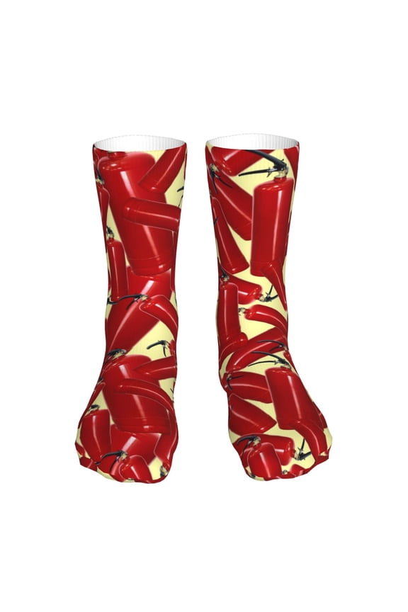 Fire Extinguisher Print Fashion No Heel Casual Crew Socks Cushioned Breathable for Men Women - Moisture wicking,Not easy to fade Suitable for daily