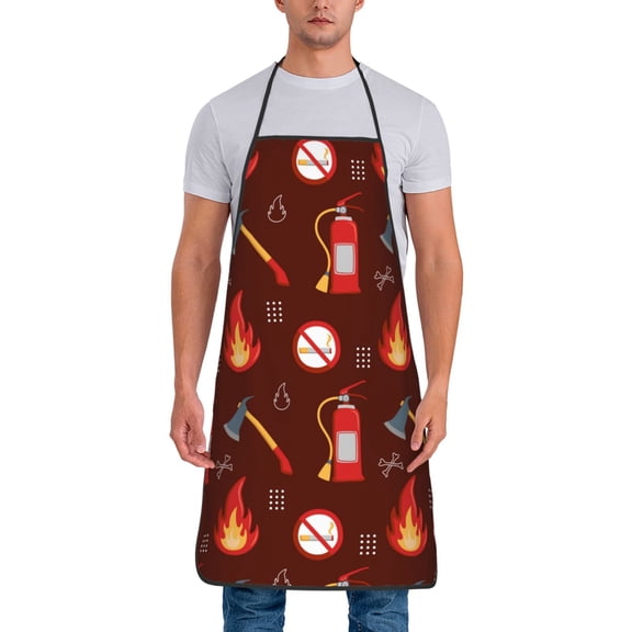 Xecao Fire Extinguisher Print Funny BBQ Chef Aprons for Men Women,Adjustable Kitchen Cooking Aprons with Pocket Waterproof Oil Proof No Pilling Fading