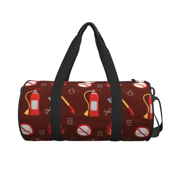 Xecao Fire Extinguisher print Round Travel Duffel Bag is a foldable gym bag with an inner pocket, perfect for travel sports