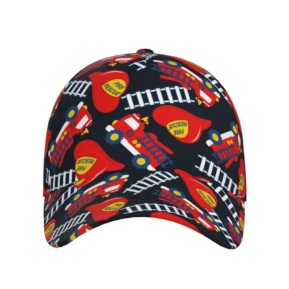 Xecao Fire Rescue With Red Helmet And Truck for Baseball Cap: Unisex, crafted from classic polyester twill fabric, featuring a soft unconstructed design