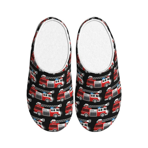 Xecao Fire and Rescue Truck Print Cotton Slippers Fuzzy Warm Cozy Slippers Non Slip House Slippers For Indoor Outdoor Cotton Slippers House Slippers-11