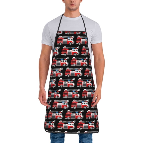 Xecao Fire and Rescue Truck Print Funny BBQ Chef Aprons for Men Women,Adjustable Kitchen Cooking Aprons with Pocket Waterproof Oil Proof No Pilling Fading