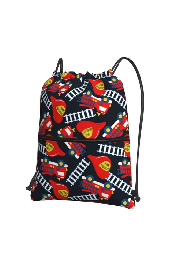 Fire Rescue With Red Helmet And Truck for Drawstring Bags,Pull String Backpack Bags,String Bag Sackpack