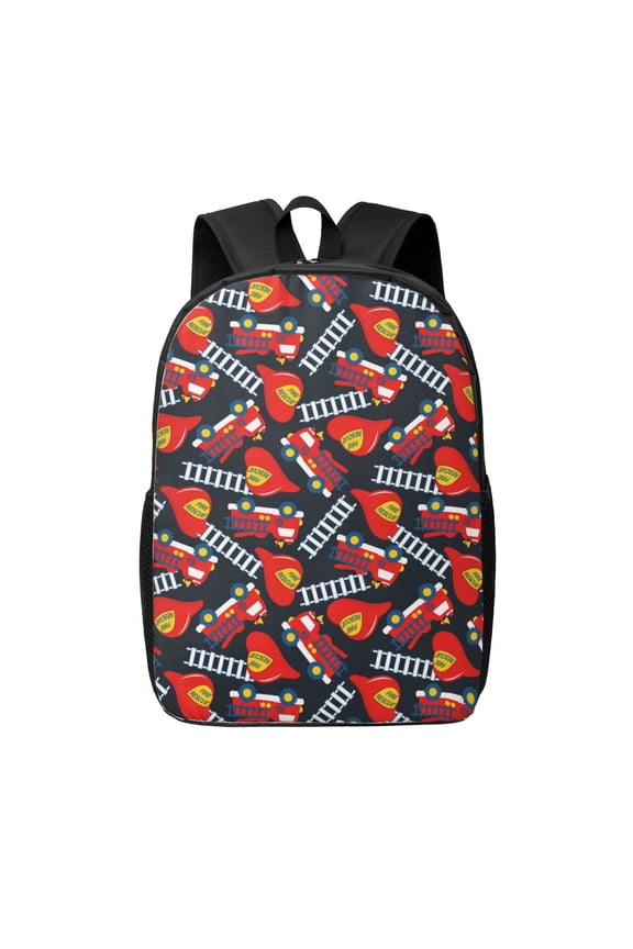 Fire Rescue With Red Helmet And Truck print Travel Backpack, Large Computer Backpack for Men Women, College School Rucksack Book Bag