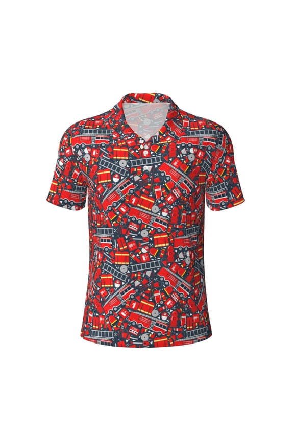 Fire Sign for Mens' Casual Short Sleeve Button-Down Polo Shirts for a Classic Golf Look
