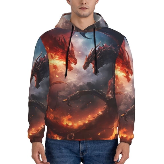 Xecao Fire Sky Dragon Pattern Men's Adult Pullover Hoodie,Hooded Sweatshirt-4X-Large