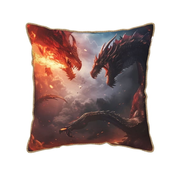 Xecao Fire Sky Dragon Print Soft Velvet Decorative Throw Pillow Covers, Square Cushion Cases for Bed, Sofa, Living Room, Car, and Indoor Outdoor Use-16"x16"