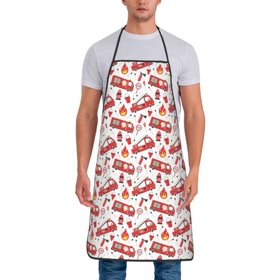 Xecao Fire Truck Print Funny BBQ Chef Aprons for Men Women,Adjustable Kitchen Cooking Aprons with Pocket Waterproof Oil Proof No Pilling Fading