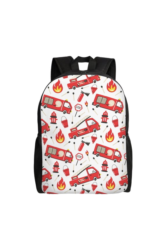 Fire Truck Print School Backpack with Laptop Compartment Small Travel Laptop Backpack for Women Men Waterproof College Backpack Simple School Bag