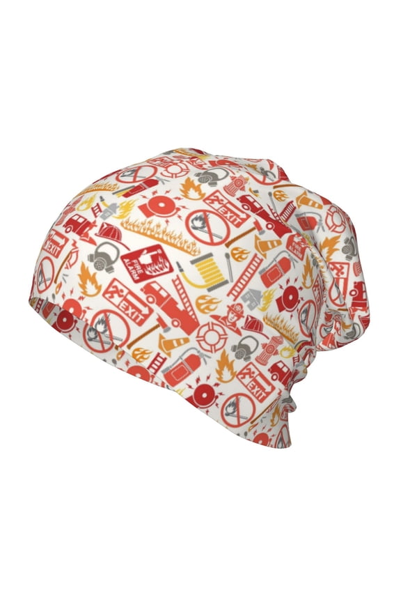 Firefighter Icons Print Beanie Hat Toddler Girls Boys, Baby Hats Winter Warm Knitted Thermal, Kids Winter Caps
