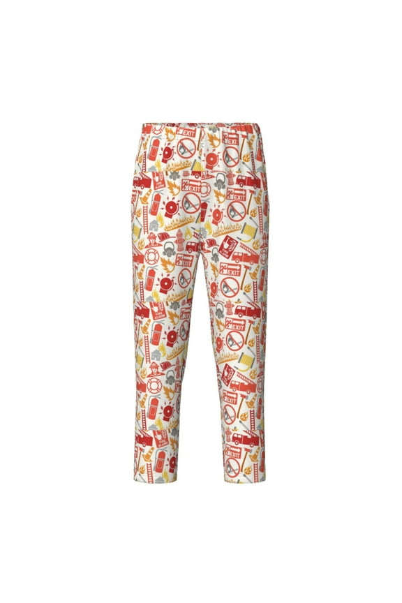 Firefighter Icons Print Teenagers' Pajama Pants Long Sleep Pants Soft Elastic Waist Pajama Bottoms Elastic waist with 2 Pockets 5-16 Years-XS(5-6)